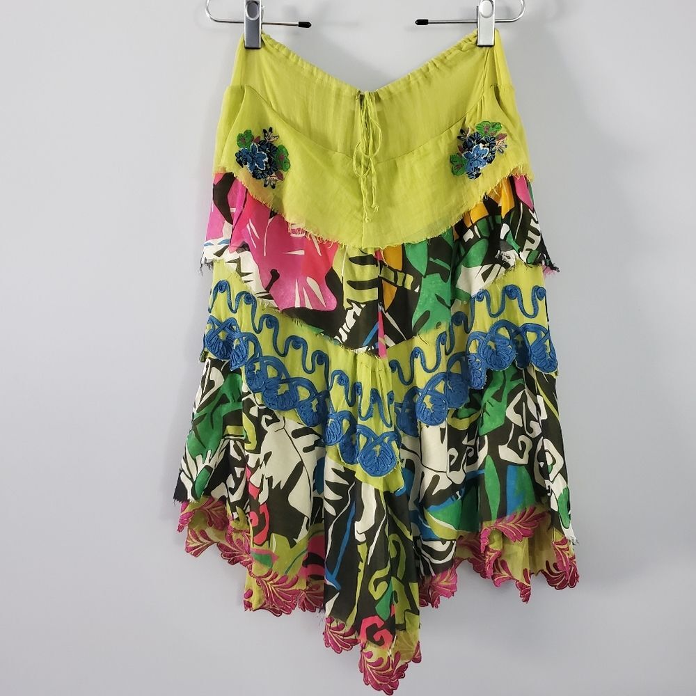 Emamo Embroidered Ruffle Layer Floral Bohemian Island Skirt Size S